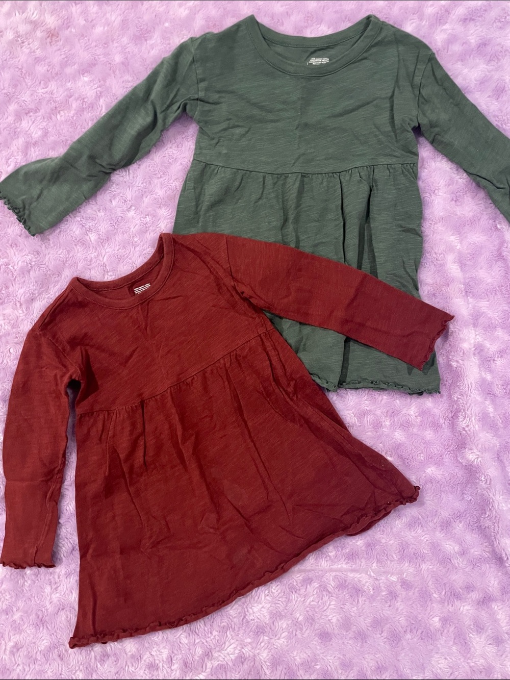 Girls' Long Sleeve Twirl Dress - Olive Green & Burgundy
